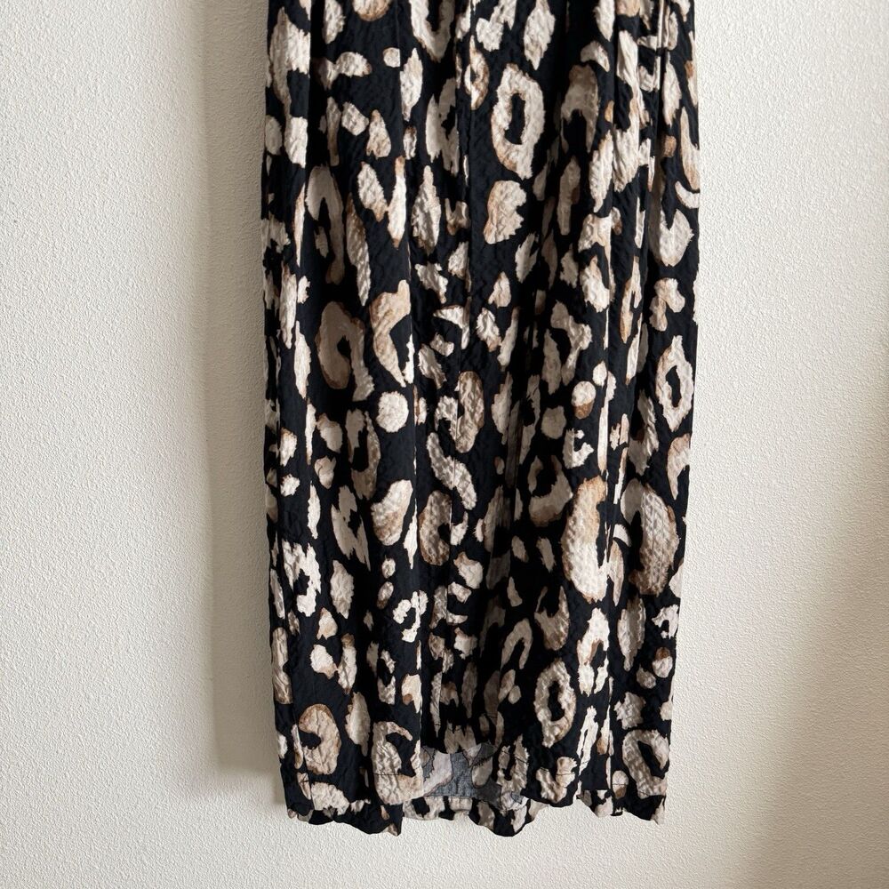 H&M Dress Womens Medium Black Leopard Print Midi Crinkle Boho Beach Tropical - Picture 3 of 16
